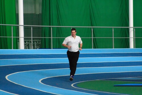 As there was a proper indoor track, it'd be rude if we didn't make full use of it, so Ali went for a few laps.