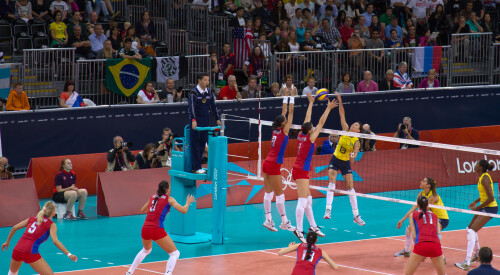 London 2012 - Volleyball - Ladies Quarter Finals 

Brazil v Russia in the second quarter final.  This one went to 5 sets.

Sheilla Castro gets blocked out by Goncharova and Borisenko