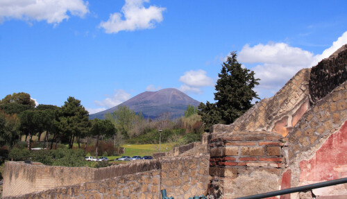 Vesuvius looms on the way in to he ruins at Pompei.