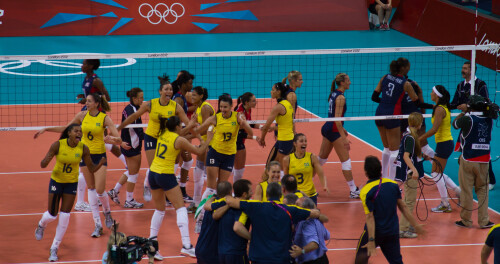 London 2012 - Volleyball - Ladies Final

Brazil v U.S.A. in the Ladies gold medal final.

U.S.A. hadn't lost a game all year and Brazil were embarrassingly bad in the first set, but they sped up their attack massively and started getting clever with subbing their setters on and off to win 3-1.

As soon as they'd shaken hands, the Brazilians started celebrating/invading the referee's podium.