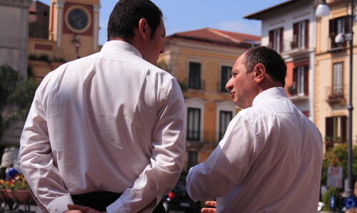 We went to Sorrento for lunch and, as we were right on a crossroads, we were afforded some quality people-watching.  These were a couple of waiters at the restaurant we were at.