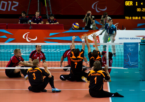 London 2012 - Sitting Volleyball - Bronze Medal match

Germany v Russia

Germany seemed more sophisticated in their play and tactics, whereas Russia depended on a more brute force approach.  This match was a level up from the 5th/6th playoff.
