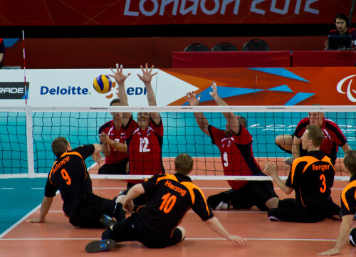 London 2012 - Sitting Volleyball - Bronze Medal match

Germany v Russia

Germany seemed more sophisticated in their play and tactics, whereas Russia depended on a more brute force approach.  This match was a level up from the 5th/6th playoff.