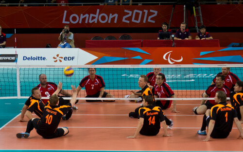 London 2012 - Sitting Volleyball - Bronze Medal match

Germany v Russia

Germany seemed more sophisticated in their play and tactics, whereas Russia depended on a more brute force approach.  This match was a level up from the 5th/6th playoff.
