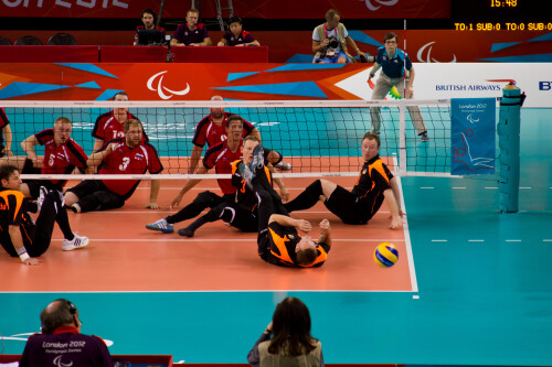 London 2012 - Sitting Volleyball - Bronze Medal match

Germany v Russia

Germany seemed more sophisticated in their play and tactics, whereas Russia depended on a more brute force approach.  This match was a level up from the 5th/6th playoff.