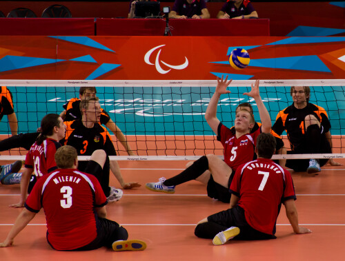 London 2012 - Sitting Volleyball - Bronze Medal match

Germany v Russia

Germany seemed more sophisticated in their play and tactics, whereas Russia depended on a more brute force approach.  This match was a level up from the 5th/6th playoff.