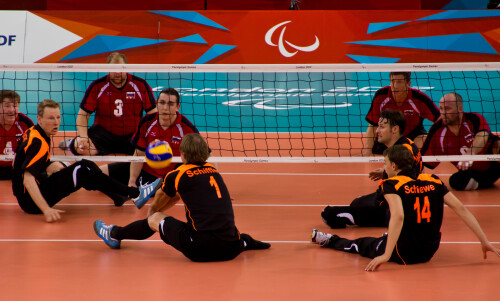 London 2012 - Sitting Volleyball - Bronze Medal match

Germany v Russia

Germany seemed more sophisticated in their play and tactics, whereas Russia depended on a more brute force approach.  This match was a level up from the 5th/6th playoff.