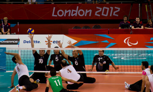 London 2012 - Sitting Volleyball Final

Bosnia and Herzegovina v Islamic Republic Iran

Bosnia have been in every final since Sydney 2000, and Iran since Seoul '88.  Iran have only ever lost the final to Bosnia.

This was a step up again from the bronze medal match.  When you're running three lines of attack, including a back court, then you're at the high end of the tactical scale.  When you're chasing down balls that are meters off the side of the court, then you're at the high end of athleticism.