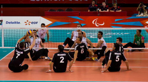 London 2012 - Sitting Volleyball Final

Bosnia and Herzegovina v Islamic Republic Iran

Bosnia have been in every final since Sydney 2000, and Iran since Seoul '88.  Iran have only ever lost the final to Bosnia.

This was a step up again from the bronze medal match.  When you're running three lines of attack, including a back court, then you're at the high end of the tactical scale.  When you're chasing down balls that are meters off the side of the court, then you're at the high end of athleticism.