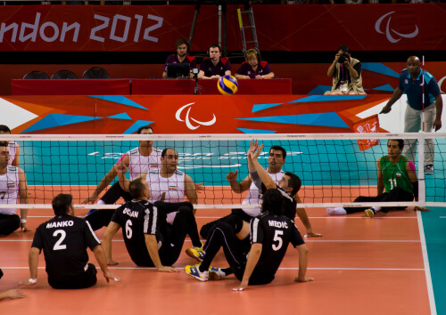 London 2012 - Sitting Volleyball Final

Bosnia and Herzegovina v Islamic Republic Iran

Bosnia have been in every final since Sydney 2000, and Iran since Seoul '88.  Iran have only ever lost the final to Bosnia.

This was a step up again from the bronze medal match.  When you're running three lines of attack, including a back court, then you're at the high end of the tactical scale.  When you're chasing down balls that are meters off the side of the court, then you're at the high end of athleticism.