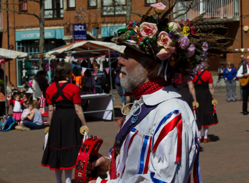 There were 42 different groups of Morris Dancers on Oxford on the Saturday of the Folk Weekend.  This guy was supporting some fantastic head gear outside of The Gallery.