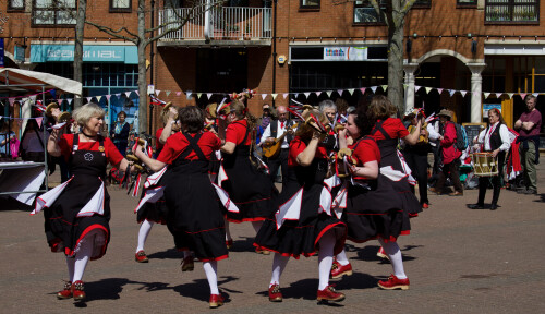 There were 42 different groups of Morris Dancers on Oxford on the Saturday of the Folk Weekend.  These ladies were dancing outside of The Gallery.